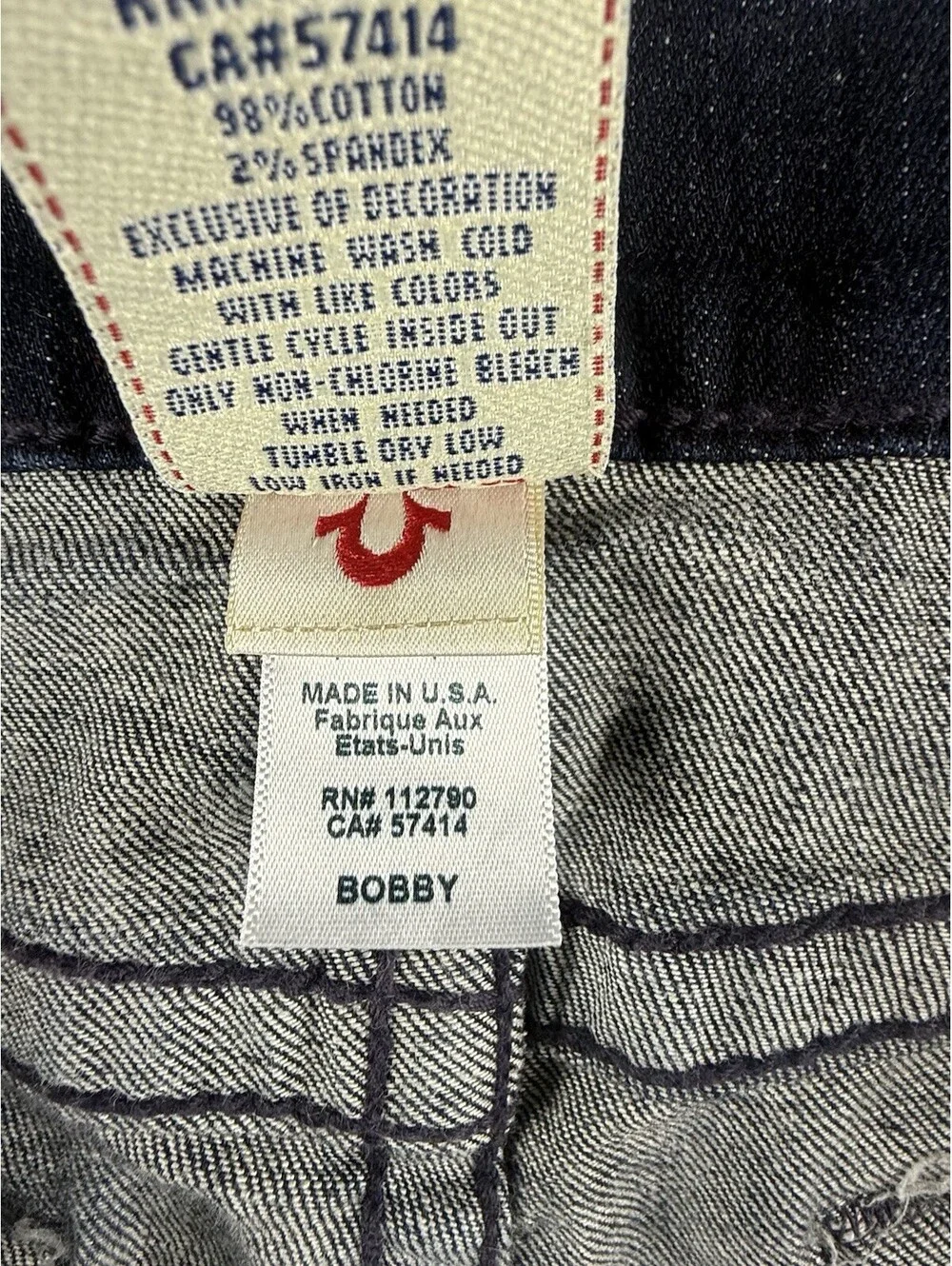 True Religion Bobby Camo Jeans Mens 36 Made USA Blue Straight Stretch Denim Y2K